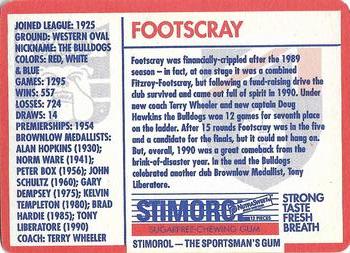 1991 Scanlens Stimorol #67 Footscray Bulldogs Back
